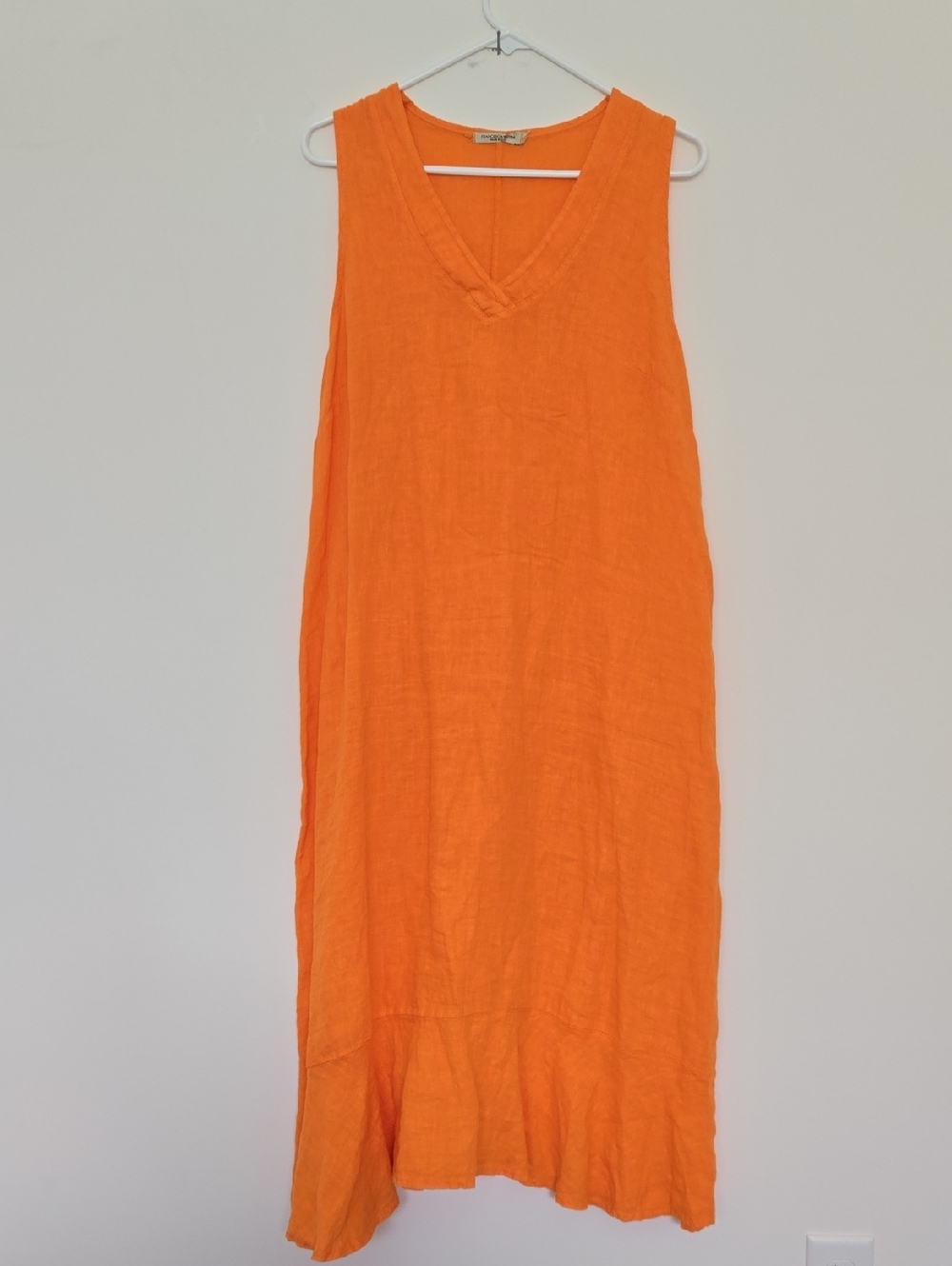 Francesca Bettini Italian Linen Orange  Sleeveless V-Neck Dress Feminine Chic XL